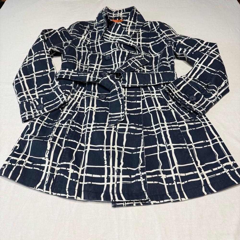 Merona Navy and White Geometric Jacket Orange Lining and Belt Women’s Medium - Picture 1 of 8